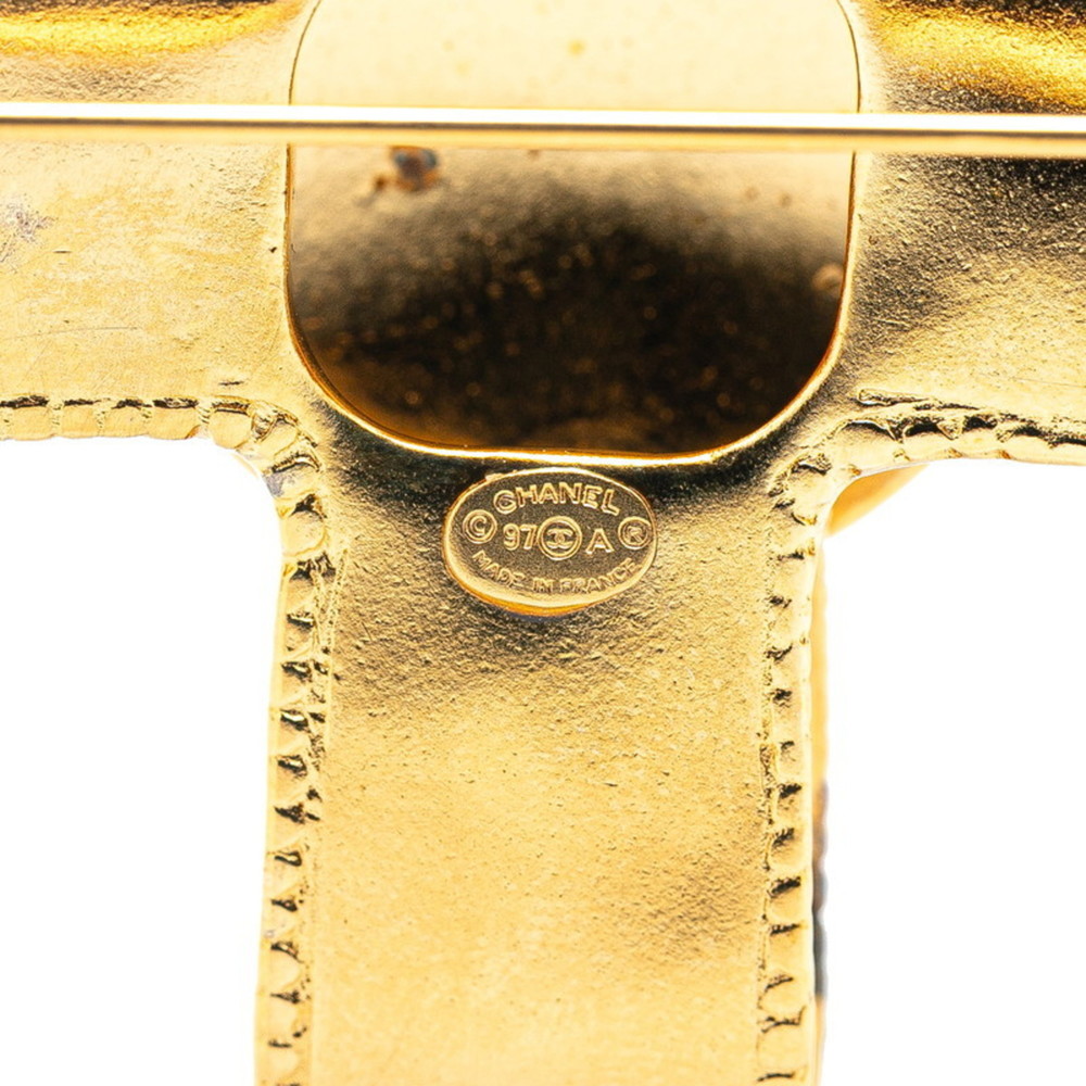 Chanel Coco Mark Ribbon Cross Motif Brooch, Gold Plated, Women's, CHANEL - Picture 3 of 4